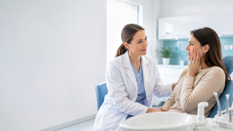 Dentist comforts patient